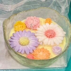 Custom 3 Wick 100% Soy Floral Lemon Vanilla Scented Candle in Reusable Bowl